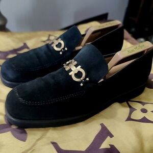 Ferragamo black suede loafers
